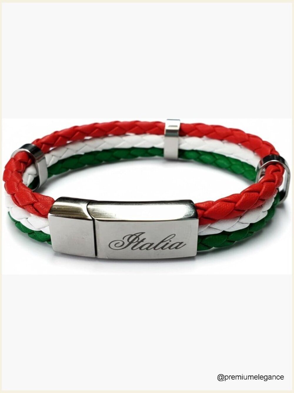 Tricolor Braided Leather Bracelet with Stainless Steel Clasp, Unisex Italian
